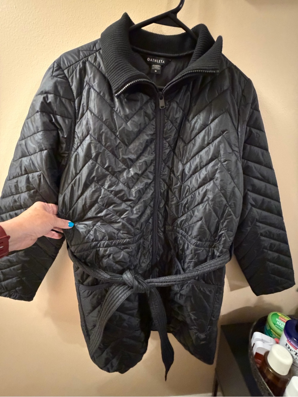 Athleta Women's Black Quilted Belted Jacket size M